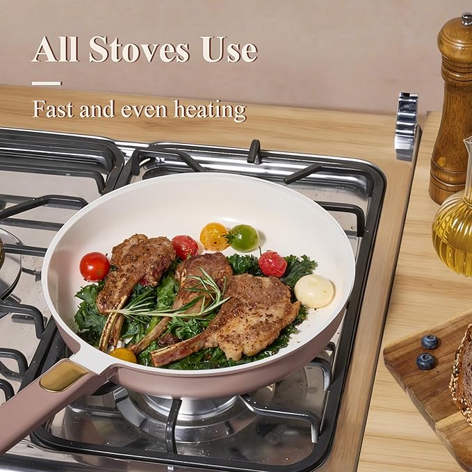 CAROTE Ceramic Cookware Set, Pots and Pans Set Non stick, 14-Piece Induction Cookware, Non toxic Healthy Non Stick Kitchen Cooking Set, with Frying Pans Set,Large Capacity Soup Pot