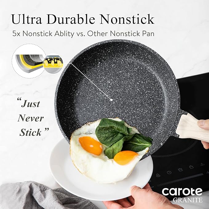 CAROTE 44pcs Pots and Pan Set Nonstick, Cookware Sets, Cooking Set Non Stick, Induction Cook Ware with Bakeware Set, Kitchen Knife Set