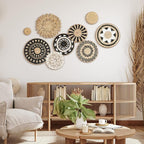 Tatuo 11 Pcs Boho Wall Basket Decor Bulrush Woven Wall Hanging Art Round Farmhouse Rustic Handmade Wicker for Summer Home, Bedroom, Living Room, Kitchen Decorations, Multi Sizes(Boho)