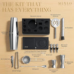 Mixology Bartender Kit -15Pcs Bar Set Cocktail Shaker Set w Black Bar Cart Accessories Stand - Shakers Bartending Silver Tools, 24oz Shaker, 17 Recipe Cards, Martini Barware