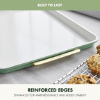 GreenPan Bakeware 13"x18" Half Baking Sheet Pan, Ceramic Nonstick Baking Pan, PFAS & BPA Free, Gold Handles, Durable Steel, Versatile & Space Saving Ovenware, Freezer to Oven Dish, Sage Green
