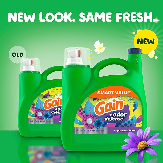 Gain + Odor Defense Liquid Laundry Detergent, Super Fresh Blast Scent, 107 Loads, HE Compatible