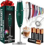 Zulay Kitchen Powerful Milk Frother Wand With 4 AA Duracell Batteries - Ultra Fast Handheld Drink Mixer - Electric Whisk Foam Maker for Coffee, Lattes, Cappuccino, Matcha & Creamer - Dark Green