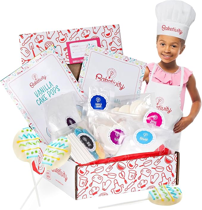 Baketivity Vanilla Cake Pops Making Kit for Kids - DIY Baking Set with Pre-Measured Ingredients - Party Supply Kit for Children Ages 6 and Up - Best Gift Idea for Boys and Girls