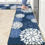 Kitchen Mats, 2PCS Non-Slip Cushioned Rugs, Anti-Fatigue Waterproof Floor Rug, Washable Standing Desk Mat, Home Laundry Office Apartment Decor and Accessories (17.3" ×70" +17.3" ×30"-Blue)