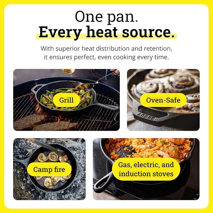 Lodge Double Play Reversible Cast Iron Grill/Griddle - Dual-Sided with Double Burner Configuration for Eggs, Pancakes, Burgers & More - Seasoned, Non-Toxic Cookware - Heavy-Duty Grill Pan - Black