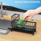 Cisily Sponge Holder for Kitchen Sink, Sink Caddy Organizer with High Brush Holder, Kitchen Countertop Organizers and Storage Essentials, Rustproof 304 Stainless Steel (Black with Towel Rack, 9.25″)