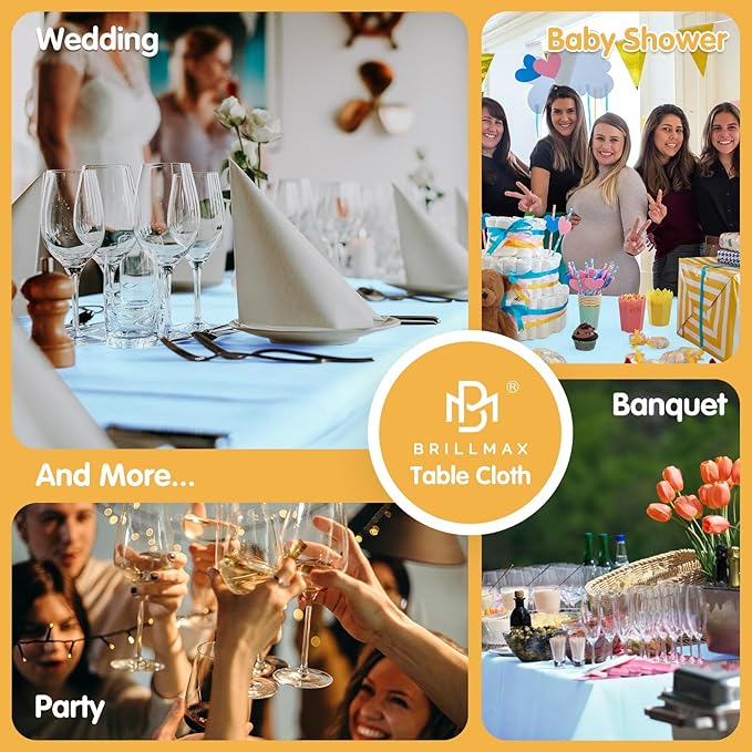 BRILLMAX 8 Pack Light Blue Tablecloths for 8 Foot Rectangle Tables 60 x 126 Inch - 8ft Rectangular Bulk Linen Polyester Fabric Washable Cloth Cover for Wedding Reception Banquet Birthday Party