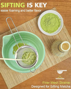Vaiheng Matcha Whisk Set with Matcha Bowl, Matcha Whisk Holder Matcha Bamboo Whisk, Scoop, Sifter, Unique Gifts for Women Men Girl Friend Home Kitchen Decor（Light Green）