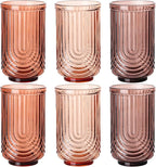 Venus Vintage Drinking Glasses Set of 6-17oz Hand-Blown Highball Ribbed Glassware, Arch Design Cocktail Glasses for Whiskey Water Beverages Ice Coffee Juice Milk