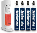 Drinkmate OmniFizz Sparkling Water Maker & Soda Streaming Machine | Carbonates Any Drink | PREMIUM KIT | Includes Four 60L CO2 Cartridges + One BPA-Free Bottle (Classic White)