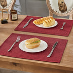 BALCONY & FALCON Placemats Set of 6 Faux Linen Cloth Place Mats Washable Waterproof Wrinkle Resistant Table Placemats for Dining Kitchen Farmhouse Indoor & Outdoor Use(Ruby Red, 13.8”x 17.7”