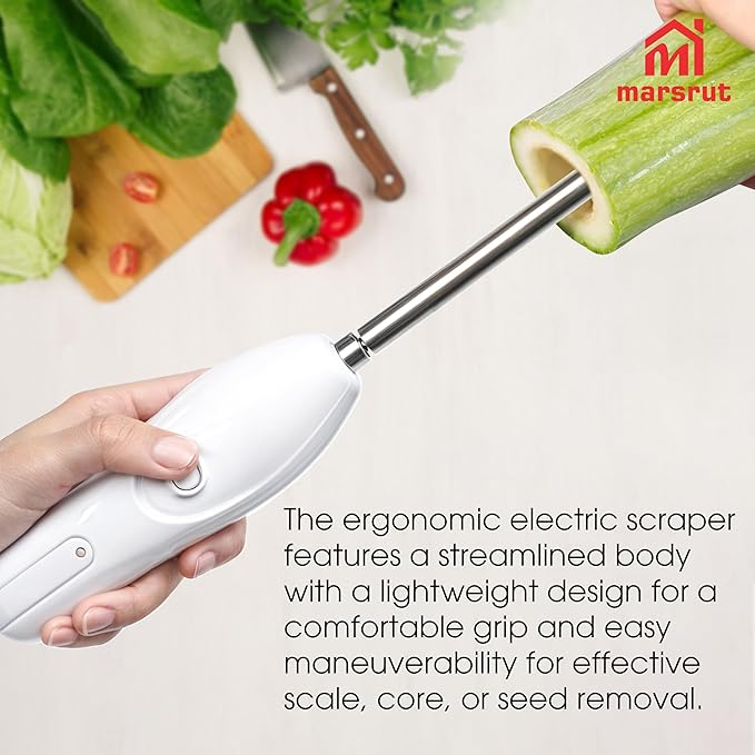 Zucchini Corer Electric Vegetable Core Remover with 2 Cutter Heads, Cordless Portable Machine Scraper, Stainless Steel Rechargeable Kitchen Drill for Jalapeno Veggie Fruit Digging Scraping Fish Scale