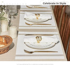 Leetaltree Luxury White Placemats with Gold Stripes Placemats Set of 4 - Waterproof Washable for Wedding, Anniversary, Daily Use - Sparkling Table Decor - Hand-Cut
