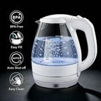 OVENTE Electric Kettle, 1.5L Borosilicate Glass Countertop Water Heater and Boiler for Coffee or Tea, BPA-Free, Auto Shut-Off, Boil-Dry Protection, Removable and Washable Spout Filter, White KG83W