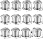 Zopeal 12 Pcs Tea Infuser Stainless Steel Strainer with Extended Chain Hook and Saucer Loose Leaf Steeper Fine Mesh Ball Tea Filter for Brew Spices Seasonings Fits Cup Mug Bottle (Medium)