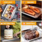 Baking Sheet Pan Set of 8, CEKEE Stainless Steel Cookie Sheets for Baking with Cooling Rack, Small/Quarter/Jelly Roll Pans, 9/10/12/16 Inch, 0.8mm Thick Heavy Duty & Non Toxic & Easy Clean