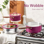 CAROTE 1.5Qt & 3.0Qt Stainless Steel Saucepan Set with Steamer & Ladle, Non-Toxic 3-Ply Stainless Steel Pot with Lids, Small Pots for Cooking, Oven Safe, Induction Compatible Cookware, Purple