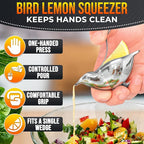 Lemon Squeezer Stainless Steel Manual Juicer – Press More Juice with Less Effort, Bird Lemon Squeezer with Pour Spout, Manual Lemon & Lime Press, Mess-Free Hand Juicer for Cocktails, Cooking & Drinks
