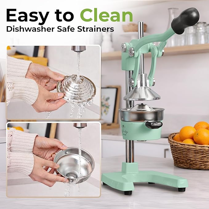 Zulay Kitchen Cast Iron Juicer - Easy-to-Clean Heavy-Duty Manual Juicer, Professional Citrus Juicer - Stainless Steel Lemon Squeezer - Manual Citrus Press & Orange Squeezer - Orange Juicer – Mint