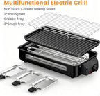 2 in 1 Electric Indoor Grill 1700W - YOHAWJAN Black Smokeless Indoor Grill Pan with Grilling Net & Non-Stick Removable Griddle Plate, Temperature Control Korean BBQ Grill for Kitchen with 3 Cheese Pan