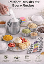 Magnetic Measuring Cups and Spoons Set304 Stainless Steel Dual Scale Set of 15, Strong N52 Magnetic Nesting Design with Leveler, for Dry&Liquid Ingredients, Dishwasher Safe(Colorful)