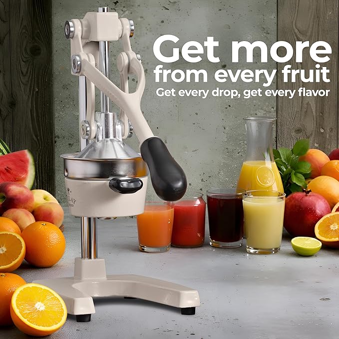 Zulay Kitchen Cast-Iron Orange Juice Squeezer - Heavy-Duty, Easy-to-Clean, Professional Citrus Juicer - Durable Stainless Steel Lemon Squeezer - Sturdy Manual Citrus Press & Orange Squeezer (Cream)