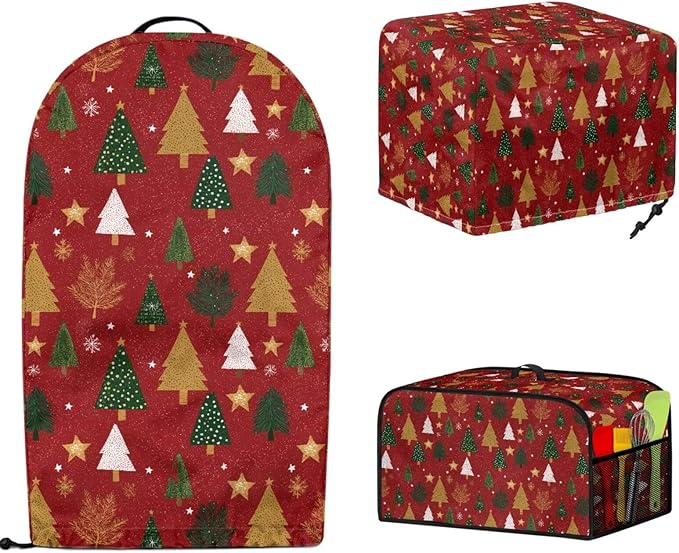 Christmas Tree Small Appliance Dust Covers Sets Bread Maker Protective Cover Coffee Maker Appliance Cover Slow Cooker Dust Covers Fit for Most 6-8 Qt Slow Cookers