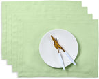 Solino Home Linen Cloth Placemats Set of 4-100% Pure Linen Pastel Green Placemats 14 x 19 Inch - Fete