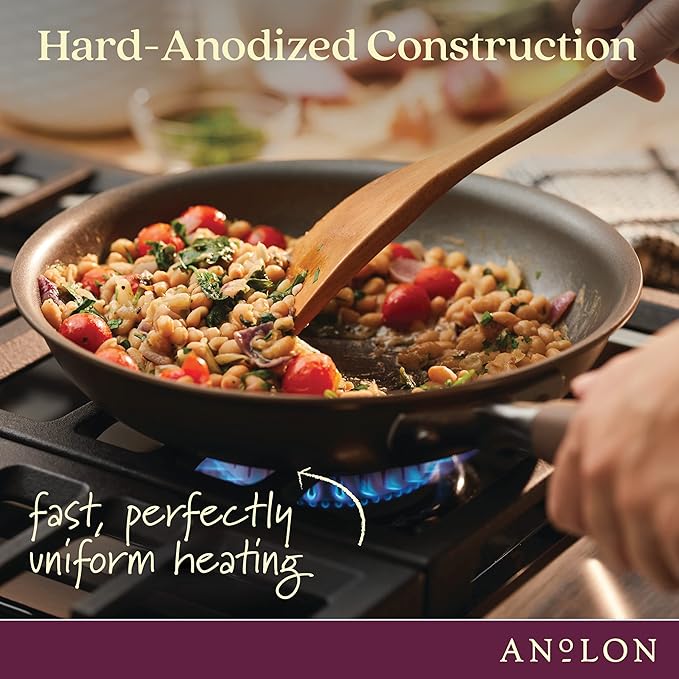Anolon Advanced Home Glass Lids, Stainless Steel and Silicone Handles, 2 Piece, 10 Inch and 12 Inch Lid Set, Bronze