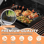 Flat Top Griddle Insert for Outdoor Gas Grill, Universal Cast Iron Griddle for Charcoal Grill, 17" x13" Nonstick Coating Plate with Handle & Grease Groove, for Camping Tailgating