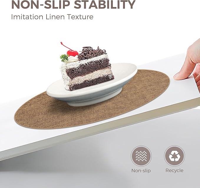 13" Round Placemats Set of 6, Reversible Faux Leather Heat Resistant Table Mats, Waterproof Oilproof Wipeable Table Protective Placemats for Vinyl, Washable for Indoor & Outdoor Use (6, Light Brown)