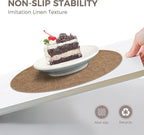 13" Round Placemats Set of 6, Reversible Faux Leather Heat Resistant Table Mats, Waterproof Oilproof Wipeable Table Protective Placemats for Vinyl, Washable for Indoor & Outdoor Use (6, Light Brown)