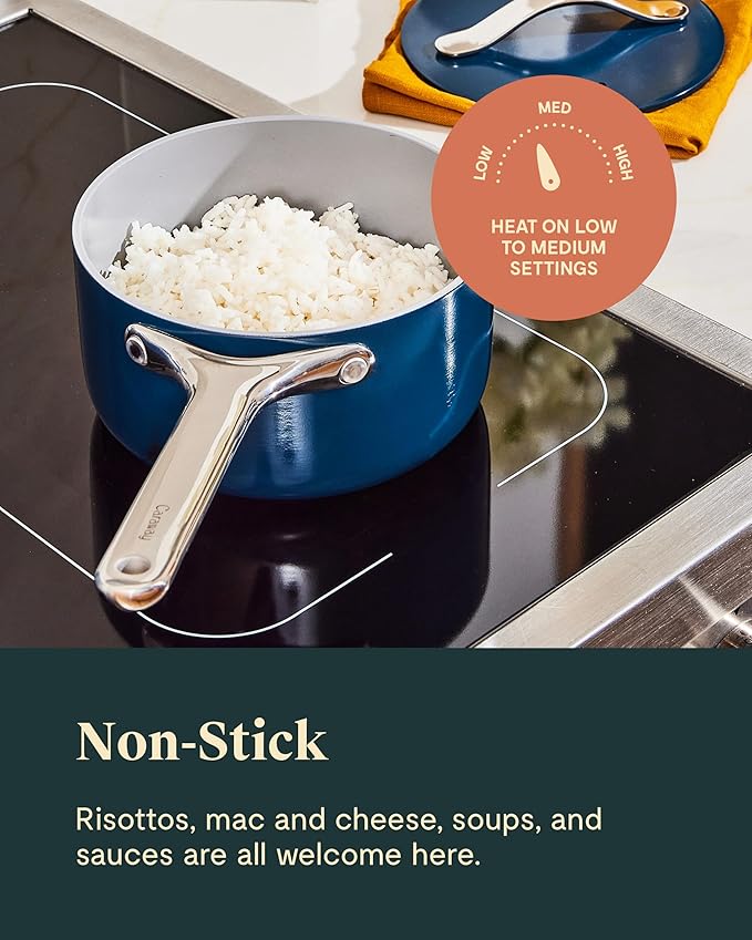 Caraway Nonstick Ceramic Sauce Pans with Lids (3 qt & 1.75 qt) - Non Toxic, PTFE & PFOA Free - Oven Safe & Compatible with All Stovetops (Gas, Electric & Induction) - Navy