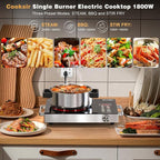 Single Burner Electric Cooktop - 110V Portable One Burner Hot Plate 1800W, Countertop Electric Stove top for Home, Camping, RV, Timer, Child Lock, Steam, BBQ, Stir Fry, 110-120V Plug in