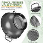 Bokon 3 Pcs Stainless Steel Colander Set Colander Bowl and Sieves 1/3/5 Quart Metal Mesh Strainer Net Basket with Handles Food Spaghetti Strainer for Kitchen Draining Pasta Rinsing(Black)