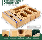 Individual Storage Bag Organizer for Kitchen Drawer, Bamboo with Foil and Plastic Wrap Organizer for Kitchen Organizers and Storage, for Gallon, Quart, Sandwich, Snack