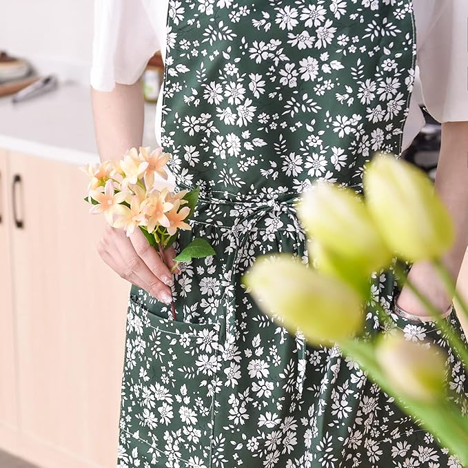 Pinknoke Vintage Pinafore Apron Dress for Women with Pockets Cute Floral Chef Aprons for Kitchen Cooking Baking Gardening