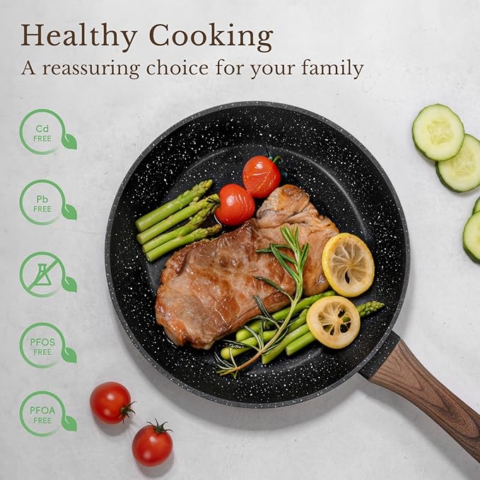 EWFEN 25 Pcs Pots and Pans Set, Nonstick Ceramic Cookware Sets, Healthy Non-Toxic, Large Capacity, Induction Compatible, Cooking Set with Frying Pans & Saucepans, PFAS/PTFE/PFOA Free, Classic Black