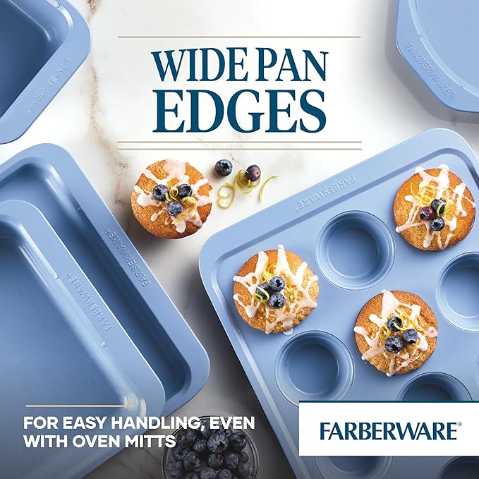 Farberware Easy Solutions Nonstick Bakeware Muffin/Cupcake Baking Pan, 12-cup with fill lines - Blue