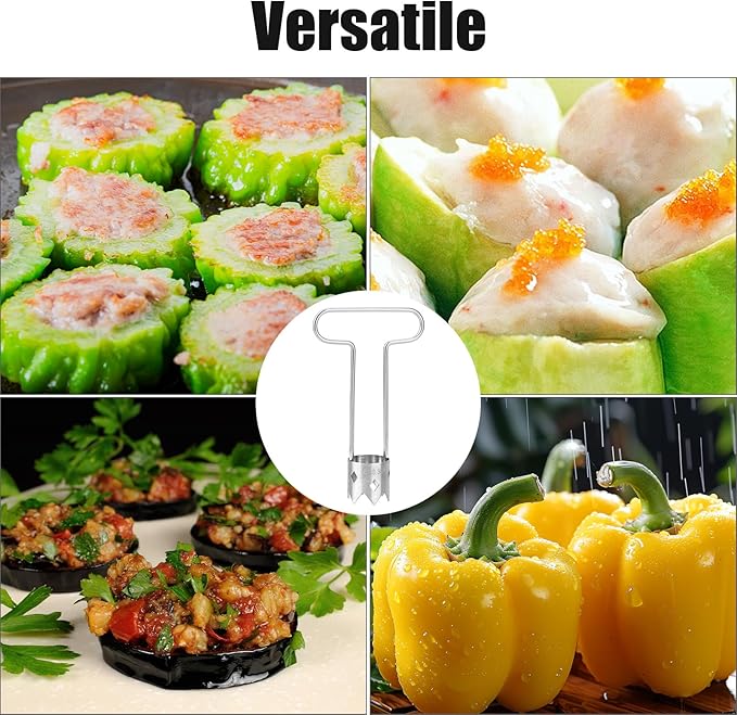 Fruit and Vegetable Corer, 2025 New Upgraded Stainless Steel Fruit Coring Remover T-Type Bell Chili Pepper Seed Deseeder Cutter Tool for Vegetables Fruit Kitchen Utensils