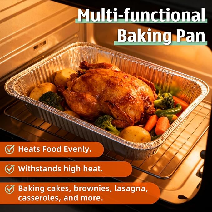 9x13 inch Aluminum Pans with Lids（30 sets）,Disposable Half Size Foil Pans with Lids, Deep Tin Foil Pan,Disposable Baking Pans for Cooking, Storing, Prepping, and Freezing Food,Oven-Safe