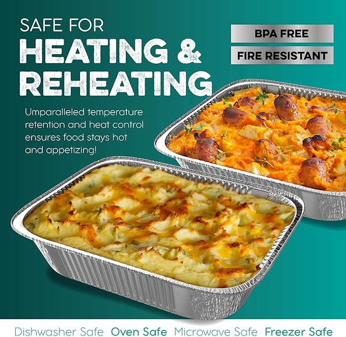 Aluminum Pans With Lids 9x13 [10 Sets] Aluminum Foil Pans Trays With Lids - Half Size Tin Foil Disposable Pans For Baking, Roasting, Cake Serving Dishes, Catering Supplies, Steam Table Chafing