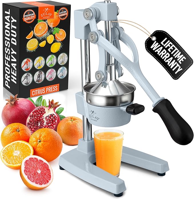 Zulay Kitchen Cast Iron Juicer - Easy-to-Clean Heavy-Duty Manual Juicer, Professional Citrus Juicer - Stainless Steel Lemon Squeezer - Manual Citrus Press & Orange Squeezer - Orange Juicer
