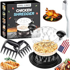 3 Layer Pro Chicken Shredder with Removable Tray, Meat Claws, Brush - 10'' Chicken Breast Shredder Tool Twist, Meat Grinder Machine, Meat Shredder, Anti-Slip - For Chicken Beef Pork Veg