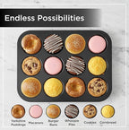 Wrenbury Nonstick Whoopie Pie Pan 12-Cup - Carbon Steel Shallow Baking Tray for Muffin Tops Macarons Cookies Yorkshire Puddings Cornbread & Burger Buns