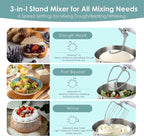 Kitchen in the box Stand Mixer - 6.5 Quart Mixing Bowl with Handle, 900 Watt Heavy Bread Dough Standing Mixers Tilt-head with Dough Hook, Whisk, Flat Beater and Splash Guard (Blue)