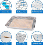 P&P CHEF 9 x 7 x 1 Inch Toaster Oven Pan with Grid Rack and Silicone Mat, Stainless Steel Toaster Oven Tray Baking Pan with Cooling Roasting Rack, Dishwasher Safe (3Pcs)