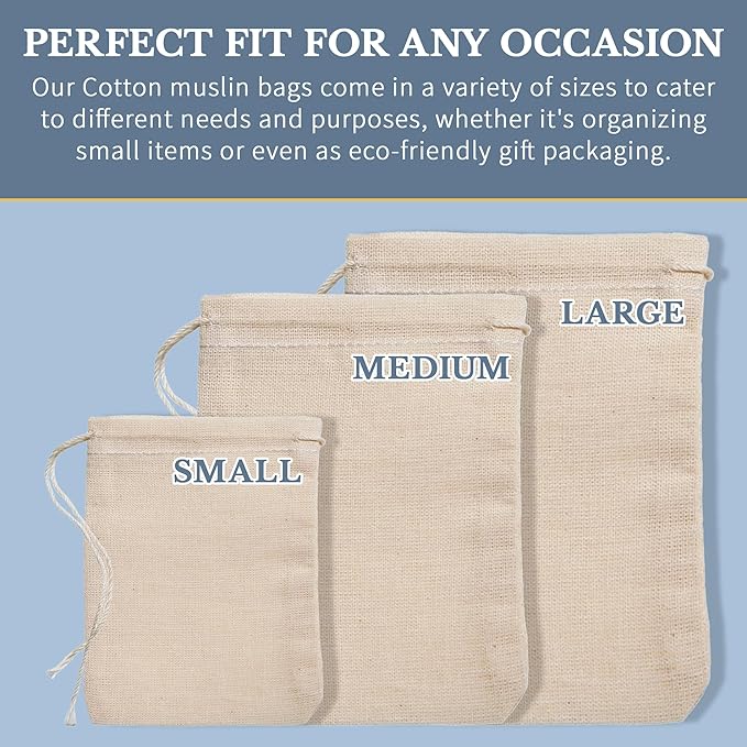 Celestial Gifts Muslin Bags - Drawstring - Small 50pcs - 3x5, Reusable Tea Bags, Jewelry Gift, Spice and Cotton Gift Sachet - 100% Cotton - Made in USA - (Natural Hem & Drawstring)
