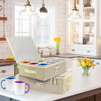 LotFancy Cup and Mug Storage Box, Hard Shell, China Coffee Mug Storage Container for Moving, Holds 12 Tea Cups, with Dividers & Handles, Beige